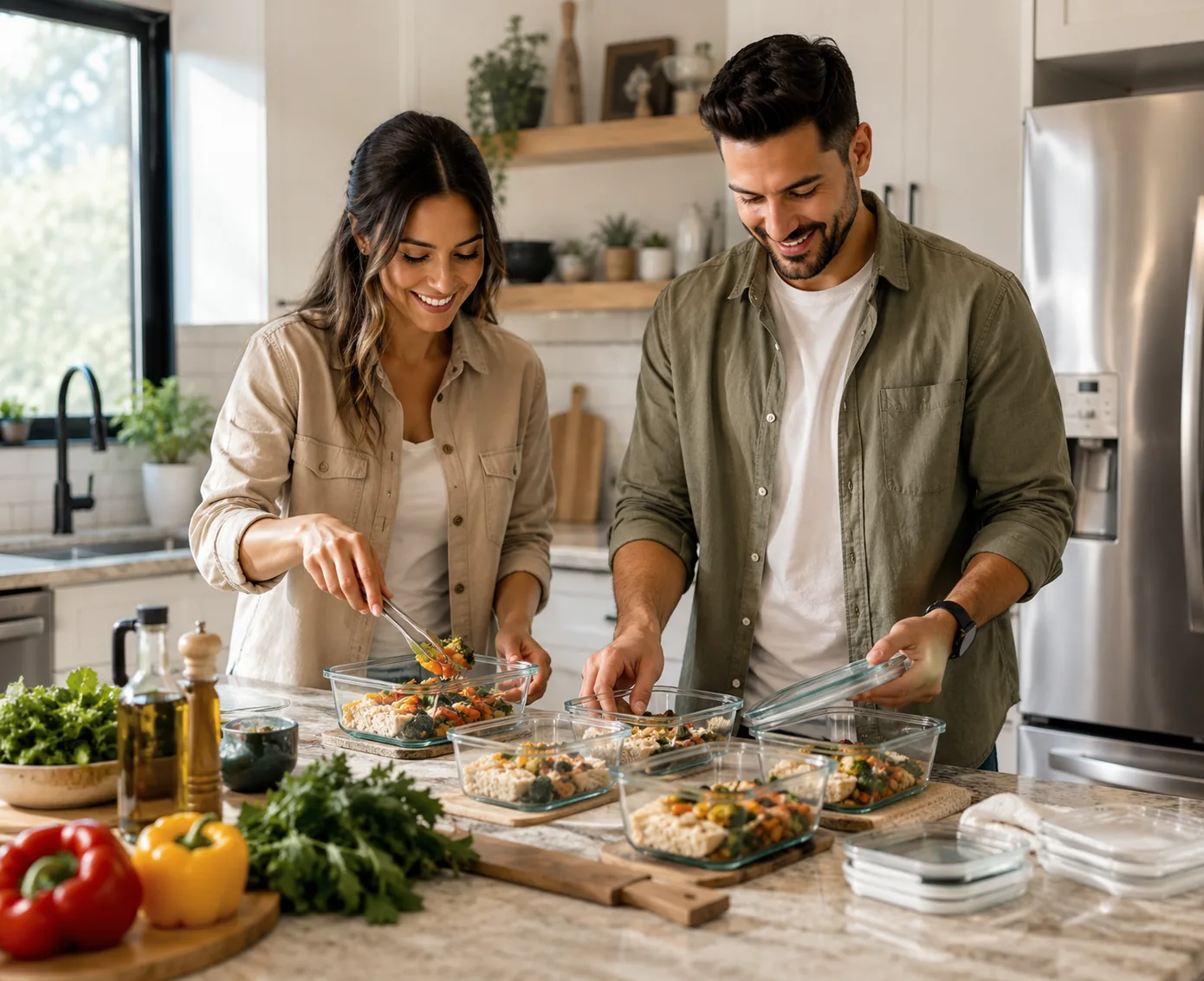 Pareja cocinando organizada